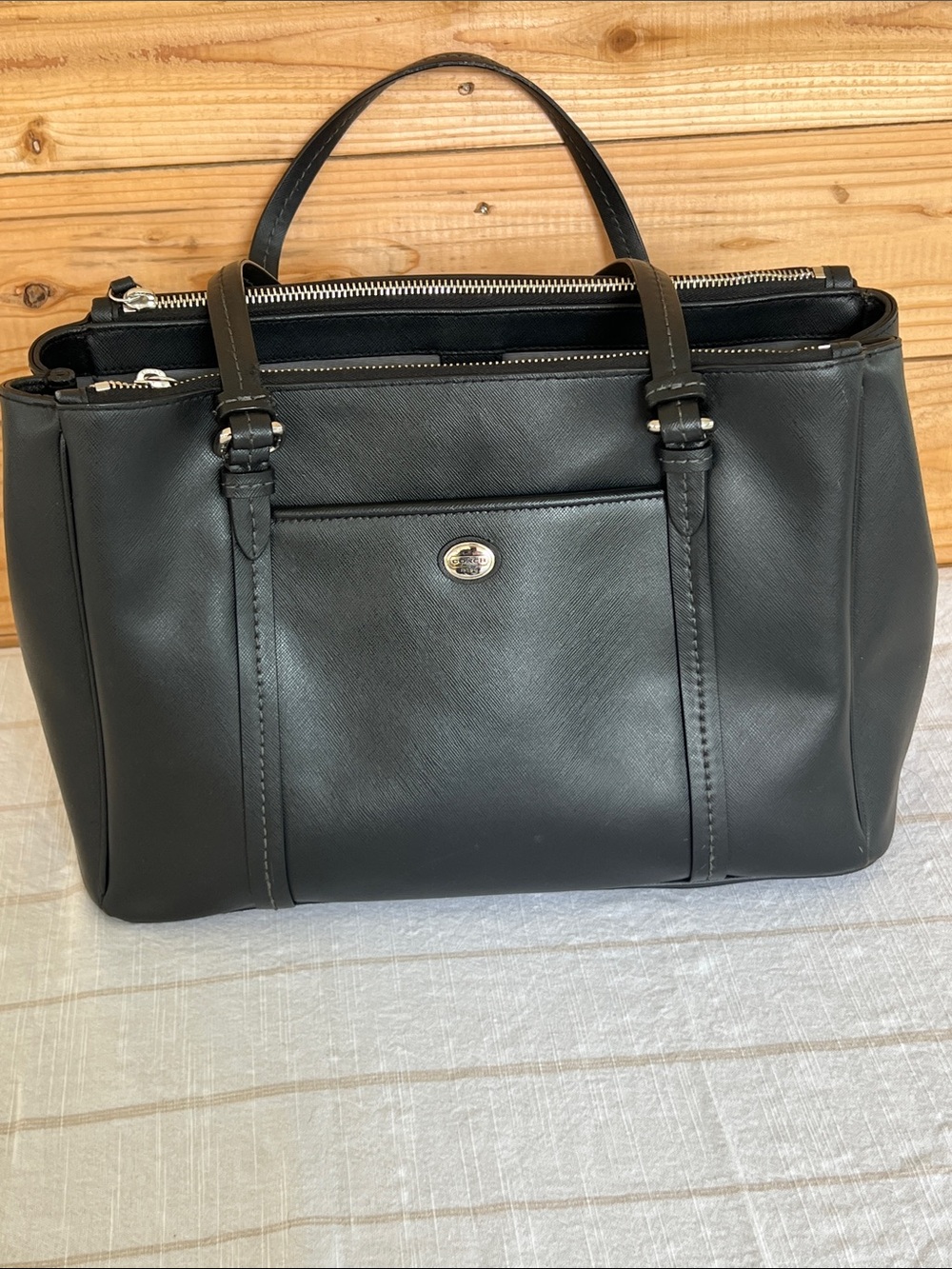 Coach Black Leather Top-Handle Tote